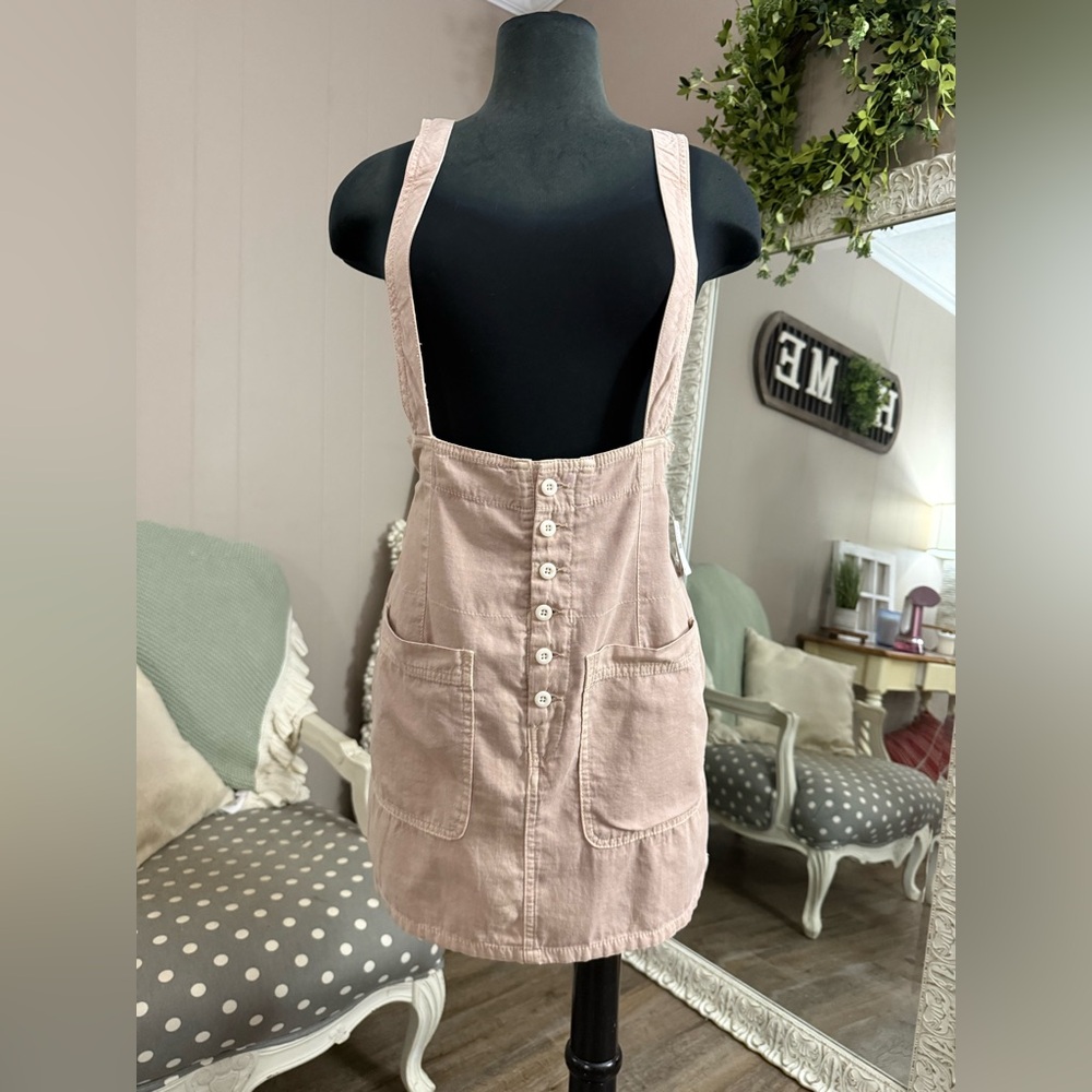 Free People • Suspender Skirt Mini Button Front Utility Beige NWT Size 10 - Picture 12 of 15